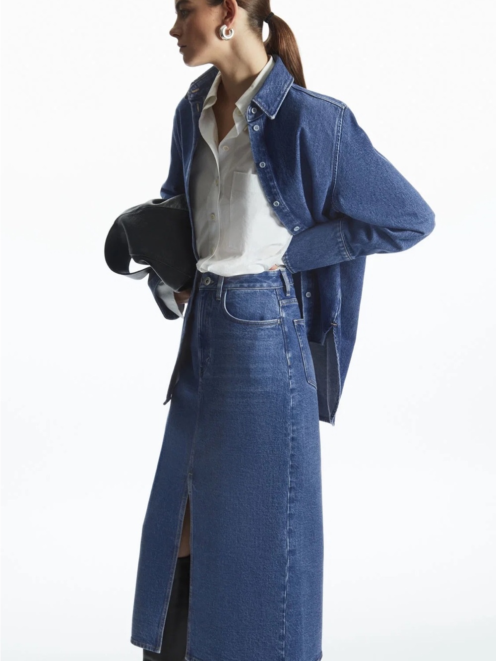 COS Front Slit Denim Midi Skirt, Size 4
